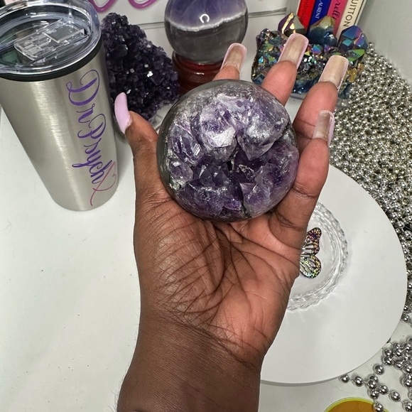 Brazilian Amethyst “Purple Ice” Druzy Small Sphere - 65.54MM - BRAMYSPH-001 - Picture 8 of 9